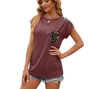 PrinStory T Shirts For Women Uk Summer Knit Ladies T-Shirts Casual Side Pockets Crew Neck Women Top Comfy Lightweight Pullover (Dark Red, XL)