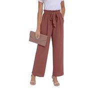 PrinStory Trousers for Women UK Elasticated Waist Lightweight Summer Pants Causal Wide Leg Palazzo Trousers Beach Work (Brick Red, S)