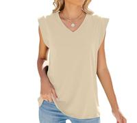 PrinStory Vest Tops Women Uk Summer Sleeveless Womens Vest Solid Color Women Tank Tops Casual V Neck Ladies Vests Loose Women'S Tops (Apricot,S)