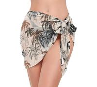 PrinStory Women Beach Wrap Casual Swimsuit Wrap Skirts Sexy Knit Short Sarongs For Women Holiday (Coconut Palm, XXL)