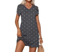 PrinStory Women Dresses Knee Length Causal Summer Autumn Solid Color Short Sleeve Dresses For Women Uk (Grey Dots, XL)