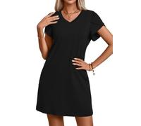 PrinStory Women Dresses Knee Length Causal Summer Autumn Solid Color Short Sleeve Dresses For Women Uk (Black, M)