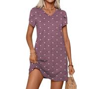 PrinStory Women Dresses Knee Length Causal Summer Autumn Solid Color Short Sleeve Dresses For Women Uk (Burgundy Dots, S)