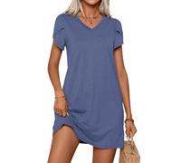 PrinStory Women Dresses Knee Length Causal Summer Autumn Solid Color Short Sleeve Dresses For Women Uk (Dark Blue, M)