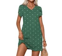 PrinStory Women Dresses Knee Length Causal Summer Autumn Solid Color Short Sleeve Dresses For Women Uk (Dark Green Polka Dots, L)