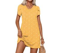 PrinStory Women Dresses Knee Length Causal Summer Autumn Solid Color Short Sleeve Dresses For Women Uk (Light Yellow Zong Dot, XL)