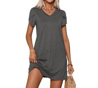PrinStory Women Dresses Knee Length Causal Summer Autumn Solid Color Short Sleeve Dresses For Women Uk (Dark Gray, XL)