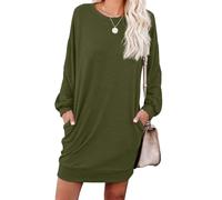 PrinStory Women Jumper Dress Long Sleeve Casual Loose Mini Winter Dresses Knitted Pullover Tunic Tops with Pockets UK Size 10-12 (Army Green, M)