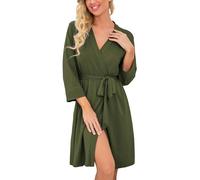 PrinStory Women Robes Lightweight Dressing Gowns Soft Kimono Robes Short Sleepwear Casual Knit Bathrobe Ladies Loungewear Homewear (Olive Green, XL)