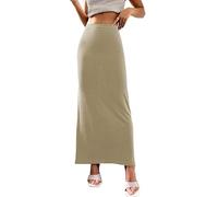 PrinStory Women Skirt Solid Color High Waist Hidden Elasticized Midi Skirts (Apricot, XXL)