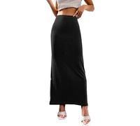 PrinStory Women Skirt Solid Color High Waist Hidden Elasticized Midi Skirts (Black, XXL)
