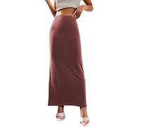 PrinStory Women Skirt Solid Color High Waist Hidden Elasticized Midi Skirts (Dark Pink, XXL)