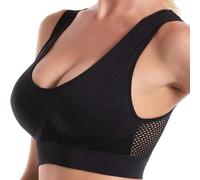 PrinStory Women Sports Bra Full Cup Yoga Bra Black Crop Tops Vest Comfort Stretch Bras Outdoor Nylon Mesh Design Vest Breathable Women Activewear Plus Size Bra (Black, XXL)