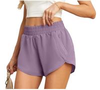 PrinStory Women'S 2 In 1 Running Shorts Soft Liner Quick Dry Athletic Gym Workout Shorts With Zipper Pockets UK 18-20 (Purple Grey, XL)