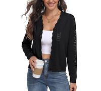 PrinStory Womens Cardigan Long Sleeve Button Down Knit Cable Ladies Jumper Open Front Knitwear Elegant Outwear (Black, XL)