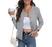 PrinStory Womens Cardigan Long Sleeve Button Down Open Front Knitwear Ladies Jumper Cable Knit Outwear Elegant (Light Gray, XL)