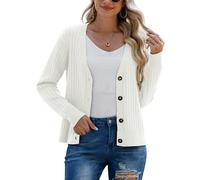 PrinStory Women's Cardigan Long Sleeve Knit Open Front Sweater Button Down Cardigan Outerwear Coat (Beige, XL)