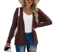 PrinStory Women's Cardigans Ladies Casual Open Front Sweaters Knit Fluffy Cardigans Long Sleeve Sweater Coat UK Size 22-24 (Dark Khaki, XL)