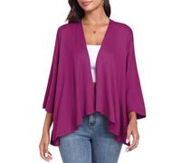 PrinStory Womens Cardigans Lightweight 3/4 Sleeve Ladies Cardigans Elegant Flowy Open Front Outerwear High Low Hem UK 6-8 (Purple Red, S)