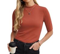 PrinStory Women's Cotton Tshirts Going Out Basic Crop Tops Solid Color Short Sleeve Crewneck Shirt Y2K Slim Fit T-Shirt Streetwear (Pumpkin, XL)