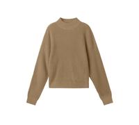 PrinStory Women's Cropped Mock Neck Jumper Long Sleeve Sweater Ribbed Knit Pullover Sweater Jumper (Dark Khaki, M)