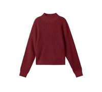 PrinStory Women's Cropped Mock Neck Jumper Long Sleeve Sweater Ribbed Knit Pullover Sweater Jumper (Red, M)