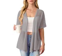 PrinStory Women's Lightweight Cardigan Open Front Short Sleeve Summer Cardigans For Women Asymmetrical Hem Cover-Up (Smoky Grey,M)