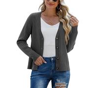 PrinStory Women's Long Sleeve Cardigan Sweaters Open Front Button Down Cardigan for Women Winter Fall Casual Sweaters (Dark Gray, L)