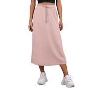 PrinStory Women's Midi Skirts Summer Elasticated Waist Ladies Skirts with Pockets and Back Split (Rose Pink, L)