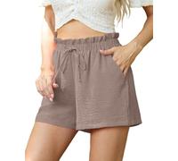 PrinStory Women's Summer Lightweight Elastic Waist Drawstring Shorts with Pockets for Holiday Beach