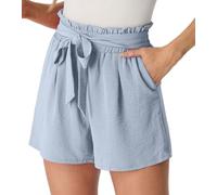 PrinStory Women's Summer Shorts In Solid Color Comfortable, Soft, Lightweight, And Loose Fitting. Beach Running Shorts Under The Clothing Belt (Grey Blue, S)