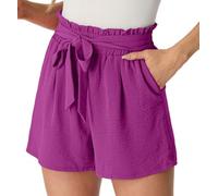 PrinStory Women's Summer Shorts With Pockets Lightweight Wide Leg Ladies Shorts Casual Elastic High Waisted Women's Pants (Dragon Fruit Red, XL)