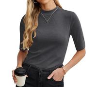 PrinStory Womens Tops Cotton Summer Short Sleeve Tshirts Slim Fit Crewneck Crop Tops Casual Solid Y2K T-Shirts Streetwear (Dark Grey, M)