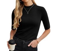 PrinStory Womens Tops Cotton Summer Short Sleeve Tshirts Women's Going Out Basic Crop Tops Solid Color Crewneck Shirt Y2K Slim Fit T-Shirt Streetwear (Black, XXL)