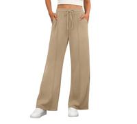 PrinStory Womens Trousers Elasticated Waist Straight Leg Stretch Yoga Pants Casual Drawstring Office Work Trousers with Pockets (Light Khaki, XL)