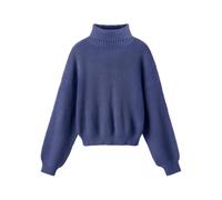PrinStory Women'S Turtleneck Jumpers Lantern Sleeve Cropped Sweater Ribbed Knit Pullover Tops Knitwear (Gray Blue, L)
