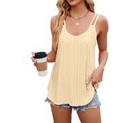 PrinStory Women's Vests Basic Comfy Solid Color Ladies Vests Eyelet Embroidery Sleeveless Womens Vest Causal Knit Summer Vest Tops Women uk (Yellow, XXL)