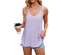 PrinStory Women's Vests Basic Comfy Solid Color Ladies Vests Eyelet Embroidery Sleeveless Womens Vest Causal Knit Summer Vest Tops Women uk (Purple, XXL)