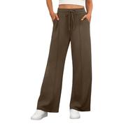 PrinStory Yoga Pants for Women Elasticated Waist Straight Leg Stretch Yoga Pants Casual Office Work Trousers with Pockets (Coffee, M)