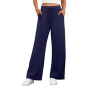 PrinStory Yoga Pants for Women Wide Leg Trousers High Waist Pull On Trousers with Pockets Stretch Casual Drawstring Office Work Pants (Navy Blue, S)