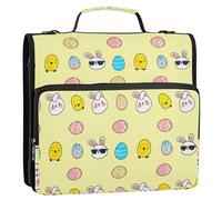 Print 1 1/2 Inch 3 Ring Binders D Ring Cute Easter Bunnies Eggs Yellow Binder Zipper Organizer Storage Portfolio Folder with Handle Binders with Strap Middle School Bag