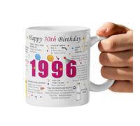 Print A Sock 30th Birthday Mug (2026) - Born in 1996 Facts - Back in 1996 - Unique Birthday Gift - Keepsake Mug for Him, Her, Friend, Partner, Brother, Sister (Pink, 30th Birthday)