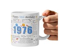Print A Sock 50th Birthday Mug (2026) - Born in 1976 Facts - Back in 1976 - Unique Milestone Gift - Keepsake Mug for Him, Her, Friend, Son, Daughter (50, Blue)