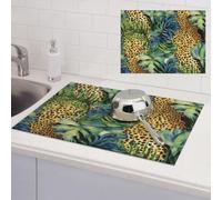Print animal leopard print jungle Dish Drying Mat for Kitchen Counter Super Absorbent Microfiber Drainer Mats Large Size Dish Drying Pad Quick Drying Dish Rack Pad 18"x 24"