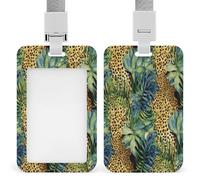 Print Animal Leopard Print Jungle ID Badge Holder with Lanyard Vertical Plastic Card Case Protector Pouch with Clear Window Detachable Name Tag Clips for Nurse Doctor Teacher Office Use