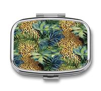 Print Animal Leopard Print Jungle Pill Case Portable Medicine Organizer Compact Travel Pill Box Small Metal Medicine Box for Purse Pocket Pill Container Holder 2 Compartments Medication Holder