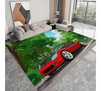 Print Area Rug 80 x 150 cm, Cartoon Modern Forest Car Rugs Floor Mats - Non-Slip Durable Washable Green Rugs for Boy's Room Kids Room Playroom Activity Area Decoration
