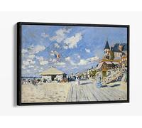 Print Artwork Claude Monet The Boardwalk On The Beach Canvas Floater Frame Print Picture Art - Black Frame 12 inch wide x 8 inch high