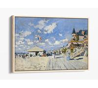 Print Artwork Claude Monet The Boardwalk On The Beach Canvas Floater Frame Print Picture Art - Light Oak Frame 24 inch wide x 16 inch high