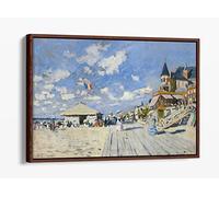 Print Artwork Claude Monet The Boardwalk On The Beach Canvas Floater Frame Print Picture Art - Walnut Frame 36 inch wide x 24 inch high